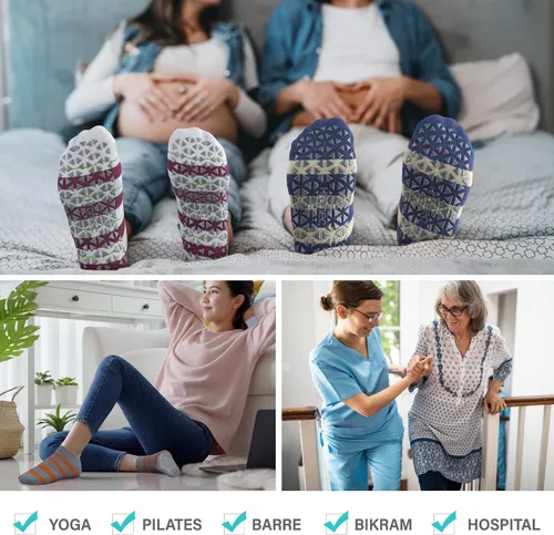 Miniatura 6 de Calcetines de yoga antideslizantes con agarres para pilates, ballet, barras, descalzos, calcetines antideslizantes para hospitales para mujeres