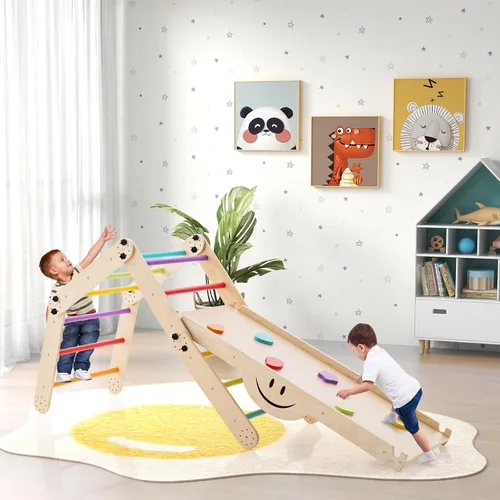 Miniatura 2 de Costzon Juguetes de escalada para niños pequeños, 10 en 1 plegable Montessori Escalera de madera para interiores con rampa reversible, métodos