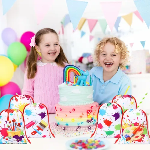 Miniatura 5 de Honoson 24 bolsas de fiesta de pintura de 5 x 7 pulgadas, pequeñas bolsas de regalo de arte, paquete con cordón, paquete con cordón para dibujar