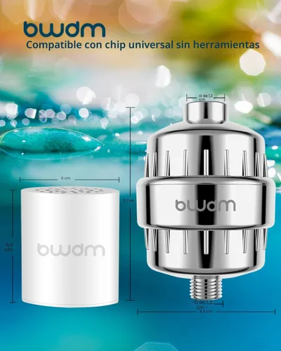 Miniatura 3 de Filtro de ducha de 15 etapas - Filtro para cabezal de ducha - Filtro de agua dura bwdm, elimina el cloro, metales pesados y otras impurezas, Cromo