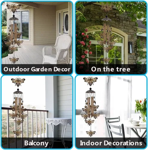 Miniatura 6 de Campanillas de viento de abejas para exteriores, regalos para mamá - Campanas conmemorativas de bronce, atrapavientos de simpatía móvil, decoración