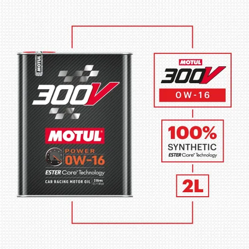 Miniatura 3 de Motul 110855 300V 0W-16 POWER Car Racing Motor Aceite Aceite Completo Sintético Motor Lubricante 2 Litros Alto Rendimiento 4 Tiempos Ester Core