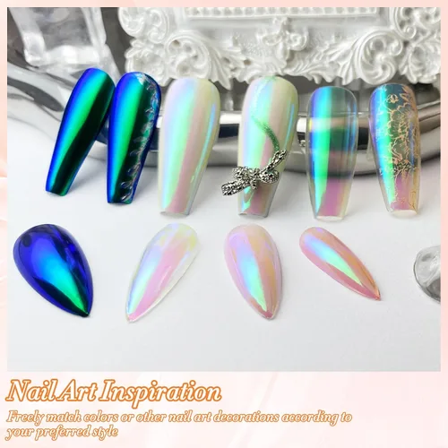 Miniatura 4 de FNNZ Chrome Nail Powder, Aurora Mirror Effect Unicorn Chrome Nail Powder, Mermaid Nail Chrome Powder for Nail Art Decoration, Light-Changing Pigment