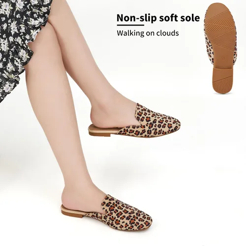 Miniatura 6 de Ecetana Mocasines para mujer, cómodos, planos, de leopardo, sin cordones, puntera redonda, sin espalda, de gamuza, zapatos para mujer