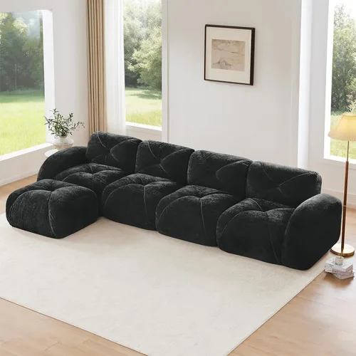 Miniatura 48 de Sofás modulares modulares de 110.6 pulgadas para sala de estar, sofá moderno de terciopelo sin hueso, no requiere montaje, cómodo sofá sin hueso