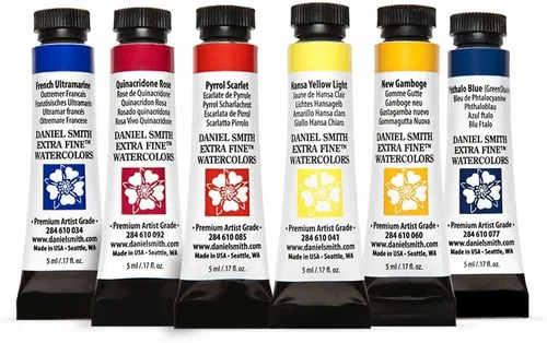 DANIEL SMITH 285610005 Acuarelas esenciales extra finas introductorias, 6 tubos, 5 ml, azul/transparente/amarillo, 0.17 fl oz (paquete de 6)