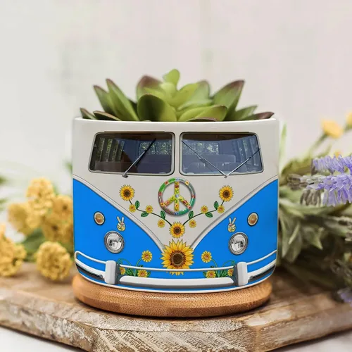 Miniatura 11 de Juego de mini macetas con estampado de lente de cámara, decoración del hogar, macetas de cerámica para suculentas con bandeja de bambú, regalos