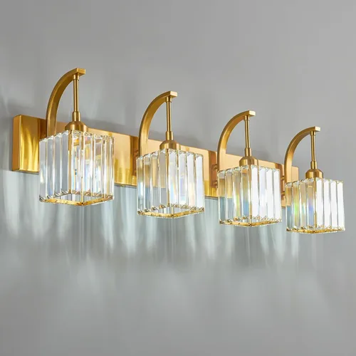 Miniatura 23 de Luces de tocador de cristal de 3 luces negras para tocador de baño, modernas lámparas de baño de cristal sobre espejo de 23.62 pulgadas de largo