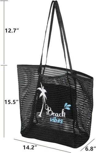Miniatura 6 de ukia Bolsa de playa de malla, bolsas de playa de gran capacidad para mujer, bolsa de playa plegable con bolsillo con cremallera