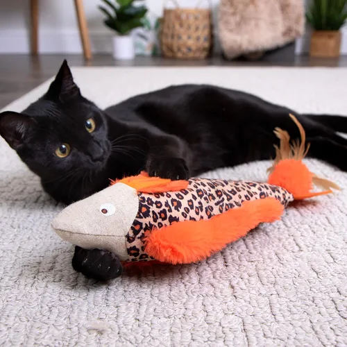 Miniatura 4 de SmartyKat Instincts HappyNip Fin Frenzy Fish Kicker Crinkle Juguete de Peluche para Gatos, Contiene Hierba Gatera y Silvervine - Naranja/Beige