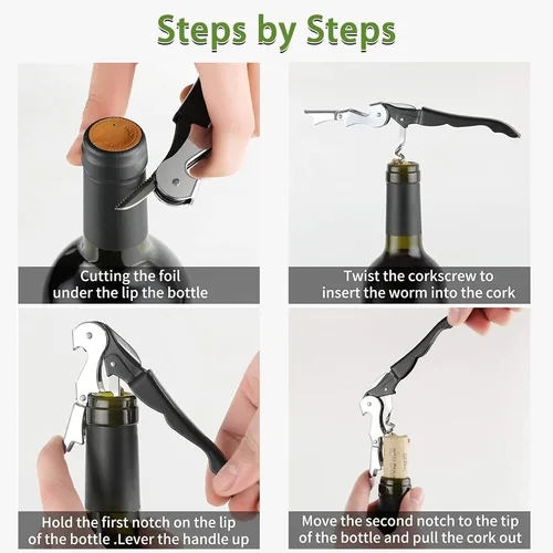Miniatura 6 de Abridor de vino profesional, el mejor abridor de botellas para cerveza o vino, sacacorchos todo en uno, la elección favorita de sumillers, camareros