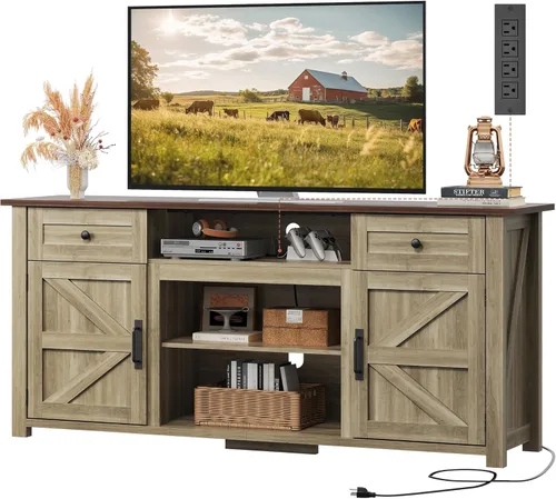 Miniatura 11 de WLIVE Soporte de TV para TV de 75/70 pulgadas, centro de entretenimiento con almacenamiento y toma de corriente, gabinete de consola multimedia