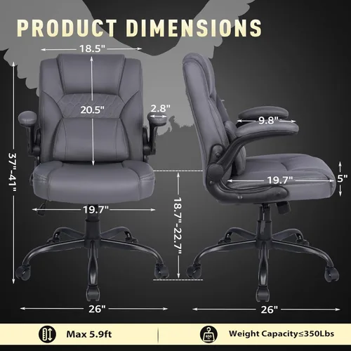 Miniatura 2 de Silla de oficina de cuero para el hogar con soporte lumbar, asiento acolchado de 5 pulgadas, pequeña silla mecedora de escritorio de cuero PU, Gris