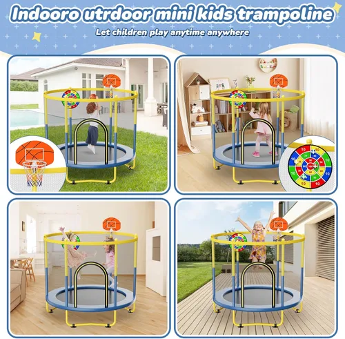 Miniatura 7 de Trampolín interior de 6 pies para niños de 1 a 8 años, mini trampolín para interiores y exteriores de 72 pulgadas con red de seguridad, aro
