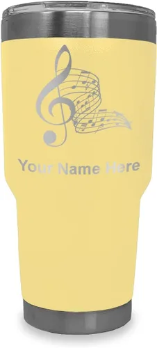 Miniatura 41 de LaserGram Vaso aislado al vacío de 20 onzas, notas musicales, grabado personalizado incluido (negro)