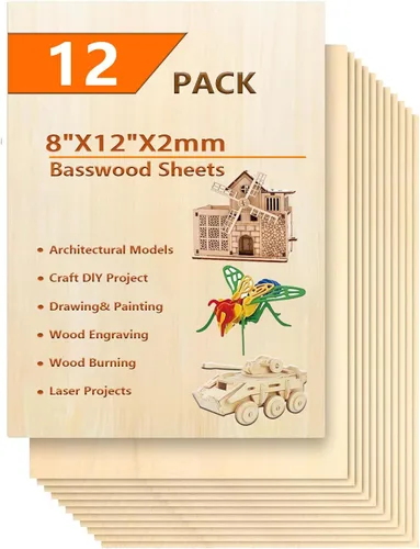 Miniatura 9 de Paquete de 18 hojas de madera de tilo seleccionadas para manualidades, hojas de madera contrachapada de 0.059 in de grosor de 5 x 7 x 1/16 pulgadas