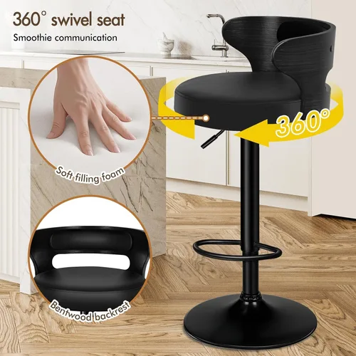 Miniatura 4 de ALFORDSON Juego de 2 taburetes de bar, taburetes de bar giratorios de altura ajustable para encimera de cocina, modernas sillas de bar tapizadas