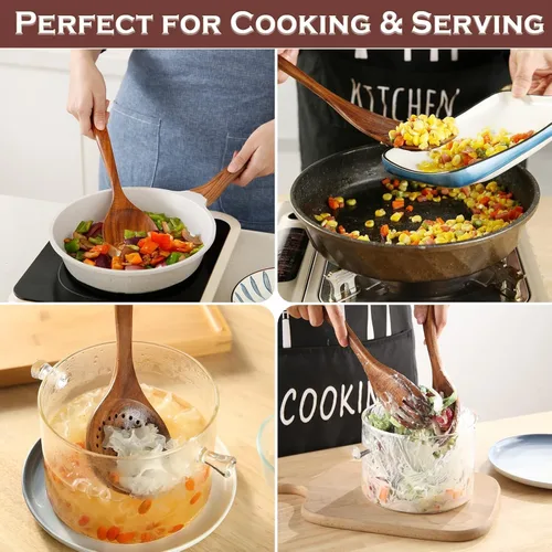 Miniatura 6 de Juego de 6 cucharas de madera de acacia para cocinar, juego de utensilios de madera Duradero, no tóxico, antiadherente, acabado suave, fácil