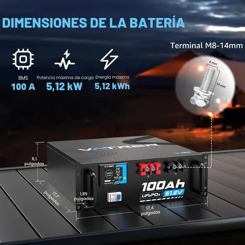Miniatura 2 de VATRER POWER Batería LiFePO4 de litio de 48 V 100 AH, BMS de 100 A integrado, con pantalla inteligente táctil y aplicación móvil, salida de potencia
