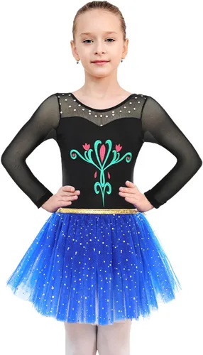 Miniatura 2 de EQSJIU Leotardo de ballet de manga larga con falda tutú para niñas, baile, gimnasia, niños pequeños, vestido de fiesta de copo de nieve brillante