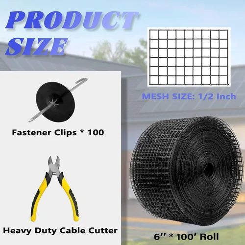 Miniatura 3 de PROLEE Protector de Pájaros para Panel Solar de 6 Pulgadas X 100 Pies, Protector Contra Bichos Antioxidante con 100 Clips Sujetadores, Malla