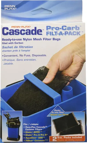 Penn-Plax Cascade Pro-Carb Filt-A-Pack, paquete de 2 bolsas de filtro de carbón para acuario, repuesto de malla de nailon preempaquetada para