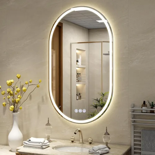 Miniatura 18 de BEAUTYPEAK Espejo de baño con arco LED de 34 x 30 pulgadas con luces, antiniebla, regulable, retroiluminado + iluminado frontal, espejo de tocador