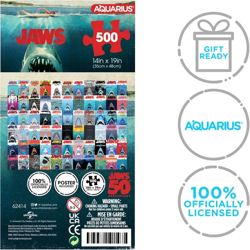 Miniatura 7 de Aquarius Jaws - Rompecabezas de 500 piezas para adultos y adolescentes, arte cinematográfico del 50 aniversario, mercancía coleccionable de 14 x 19