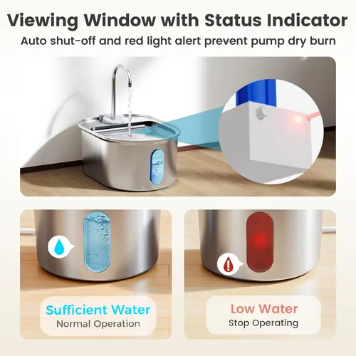 Miniatura 4 de Fuente de agua para gatos de acero inoxidable, dispensador automático de agua para mascotas de 108 onzas / 3.2 L con bomba ultra silenciosa, apagado