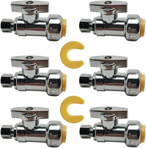 Miniatura 11 de HQMPC Válvula de parada angular, 1/2 pulgada Ptc x 1/2 pulgada sin compresión de plomo, válvula de agua de cierre de ángulo con clip de desconexión