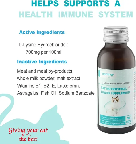 Miniatura 3 de Suplemento líquido de apoyo inmunológico para gatos, fórmula de L-lisina para gatos, 3.38 onzas L-lisina, astrágalo y vitaminas, apoya la salud