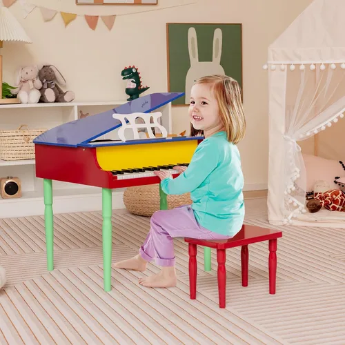 Miniatura 9 de Costzon Piano Clásico para Niños, Piano de Juguete de Madera de 30 Teclas con Soporte para Partituras y Banco, Mini Juguete Musical para Niños