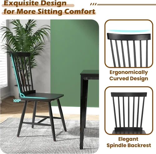 Miniatura 5 de KOTEK Windsor - Juego de 2 sillas de comedor de madera con respaldo de eje y asiento ancho, capacidad de peso de 400 libras, sillas laterales sin
