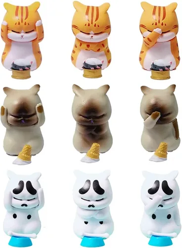 9 piezas de figuras realistas de gatos envejecidos, mini personajes de gatos, figuras en miniatura para huevos de Pascua, decoración de pastel,