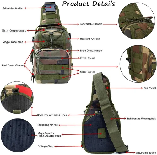 Miniatura 2 de Mochila táctica para el hombro, pequeña, para exteriores, para hombres, viajes, senderismo, camping, mochila para Rover, color negro Camuflaje jungla