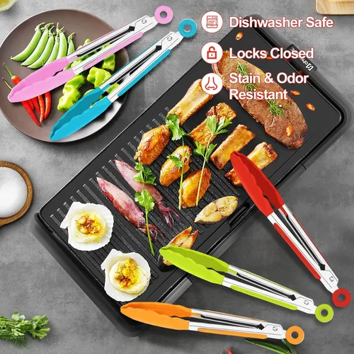 Miniatura 6 de Paquete de 7 pinzas de cocina, pinzas pequeñas de silicona de 7 pulgadas con asas de silicona de acero inoxidable y puntas de nailon, pinzas