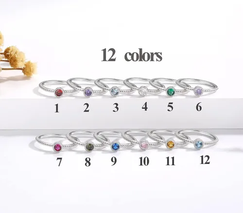 Miniatura 4 de Birthstone Stackable Rings for Women S925 Sterling Silver Heart Stacking Ring Knuckle Rings Band for Best Friends Christmas Anniversary Birthday