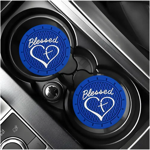 Miniatura 8 de KVAEY 2 PCS Posavasos para Portavasos de Coche, 2.76 Pulgadas Alfombrillas Antideslizantes para Bebidas del Vehículo con Linda Cruz Bendita