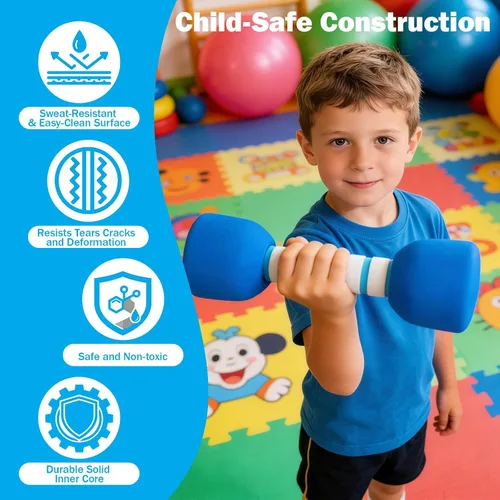 Miniatura 4 de Juego de pesas para niños, un par de 2 mancuernas para ejercicio de niños pequeños, mancuernas de espuma de 1.5 libras, equipo de entrenamiento