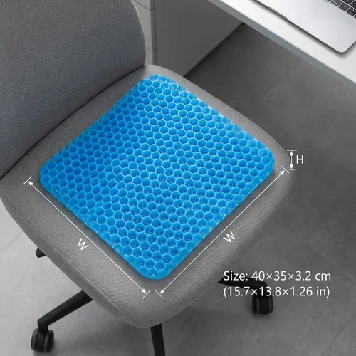 Miniatura 2 de QWORK Cojín de asiento de gel, fresco y transpirable y antideslizante para automóvil, oficina, hogar, silla de ruedas (azul, 15.7 x 13.8 x 1.3 in)