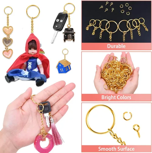 Miniatura 7 de shynek - Llavero con cadena, 360 llaveros dorados con anillos de salto y pasadores de ojo de tornillo a granel para resina, manualidades