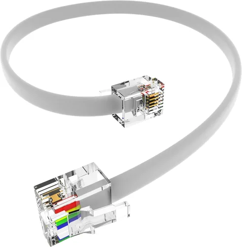 Paquete de 2 cables telefónicos de 8 pulgadas, grado profesional, fabricado en Estados Unidos, enchufes RJ11 macho 6P4C con contactos dorados de 50