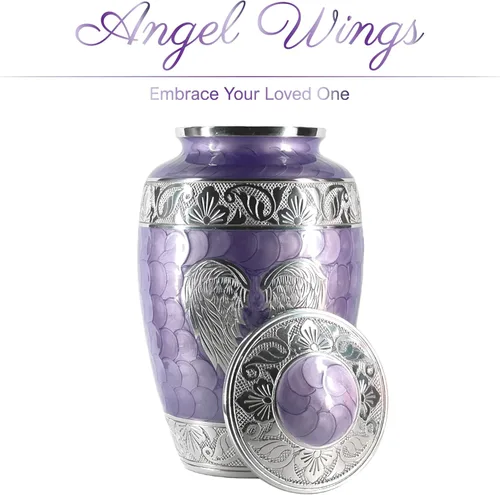 Miniatura 2 de Urna Púrpura para Cenizas Humanas Adultas Femeninas y Masculinas – Elegantes Urnas Grandes de Cremación con Alas de Ángel, Urna Funeraria Decorativa