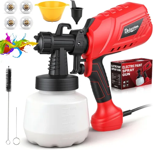 Pistola de pintura eléctrica HVLP de 750 W, recipiente desmontable de 40.58 onzas, 4 boquillas, 3 patrones de pulverización y control de flujo