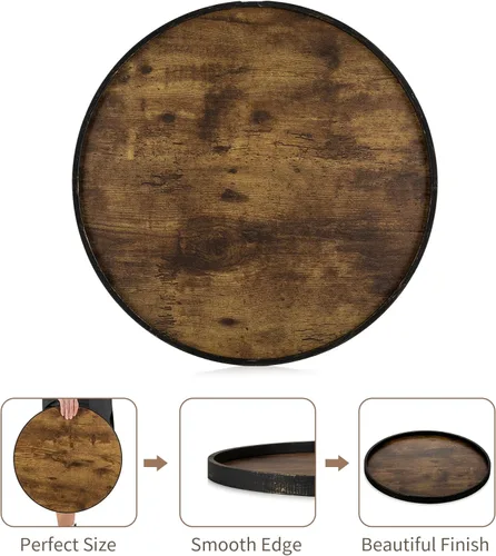 Miniatura 5 de Hanobe Bandeja Decorativa para Mesa de Café: Bandeja de Madera Marrón Redonda, Bandejas de Madera Rústicas Circulares, Centro de Mesa de Granja