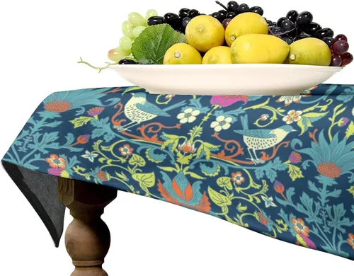 Miniatura 268 de Mantel Floral Retro de Pájaros, Diseño Original Bohemio William Morris Estampado Cubierta de Mesa para Hogar Picnic Fiesta Comedor Cocina William