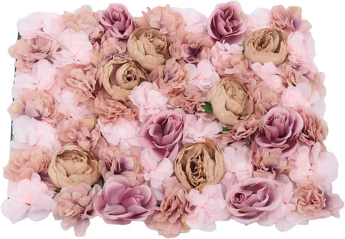Miniatura 20 de Paneles de flores artificiales para decoración de pared, 6 piezas de rosas falsas, peonía, eucalipto, telón de fondo de pared de rosas para fiesta 6