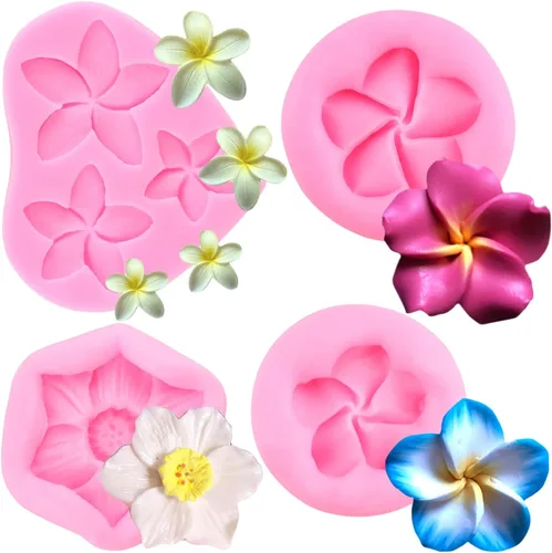 Mujiang Frangipani - Molde de silicona floral de plumeria, moldes para pastel de fondant, para decoración de pasteles, decoración de cupcakes, pasta