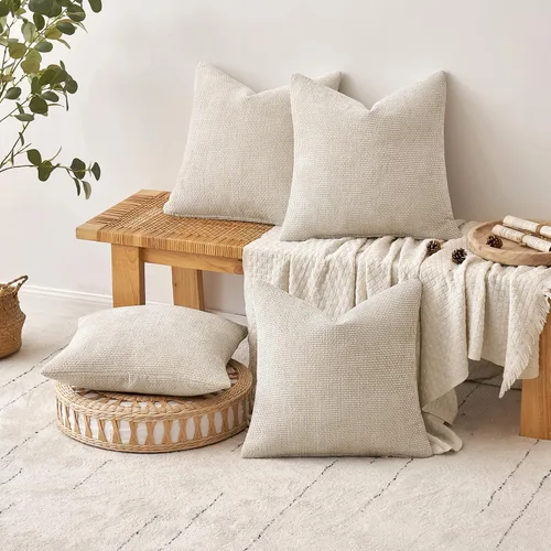 Miniatura 4 de MIULEE Paquete de 4 fundas de almohada para sofá, 16 x 16 pulgadas, fundas de almohada decorativas de felpilla suave color crema, fundas de cojín