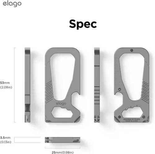 Miniatura 7 de elago Llavero mosquetón EDC de titanio multiherramienta con destornillador, cabeza plana, llave hexagonal, regla, abrebotellas, multifuncional